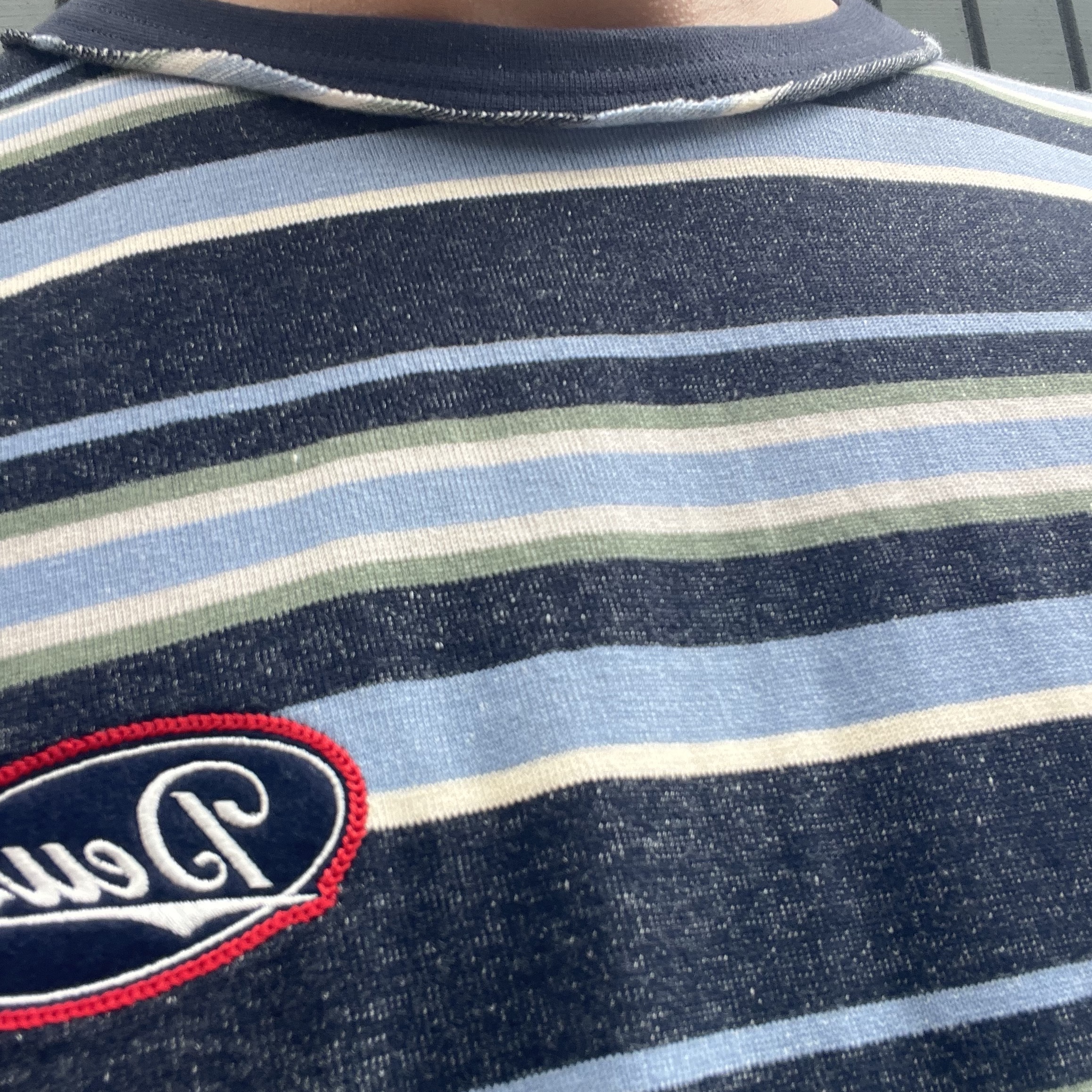 Deus Ex Machina Forecourt Stripe T-Shirt Navy 착용 스타일