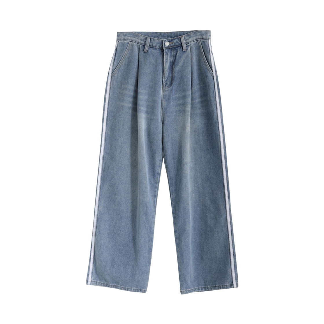 GW3936 GCLIP Warm Fleece-Lined Double-Line Pintuck Wide Denim Pants