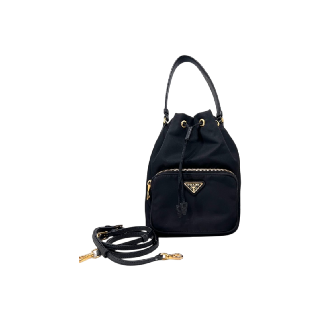 프라다 삼각로고 나일론 버킷백 블랙 (1BH038)(Prada Triangle Logo Nylon Bucket Bag Black 1BH038) - 1