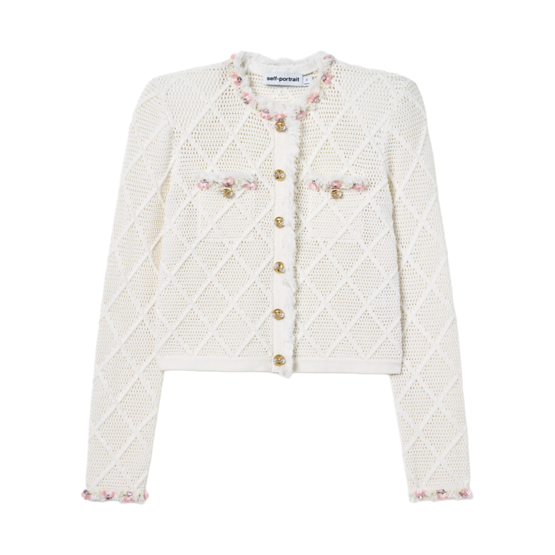 셀프 포트레이트 우먼 프린지 니트 가디건 크림 - 26FW(Self Portrait Women Fringe Knit Cardigan Cream - 26FW)