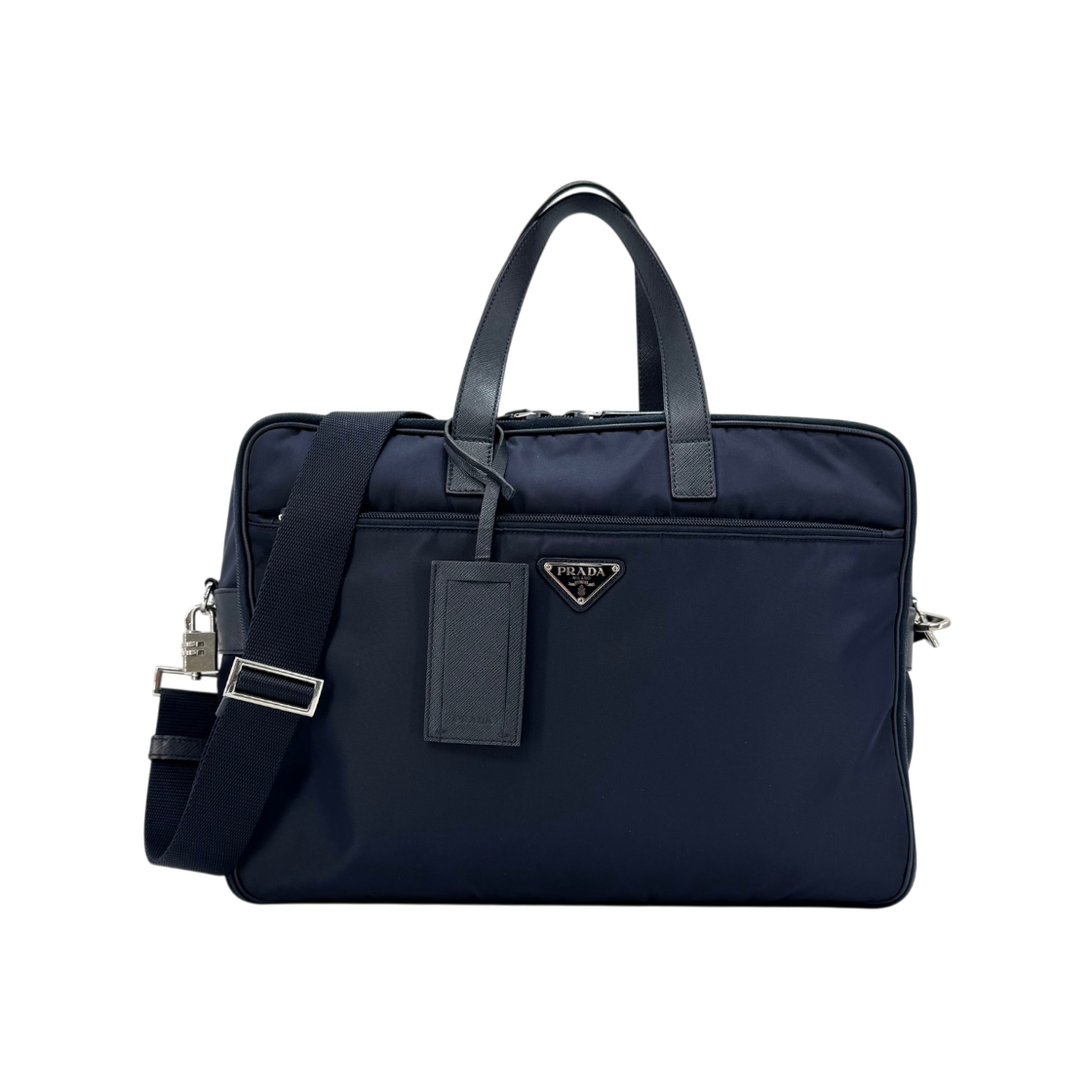 ITQOBPFKOKHV Prada Nylon Saffiano Briefcase Tote Bag Navy 2VE407