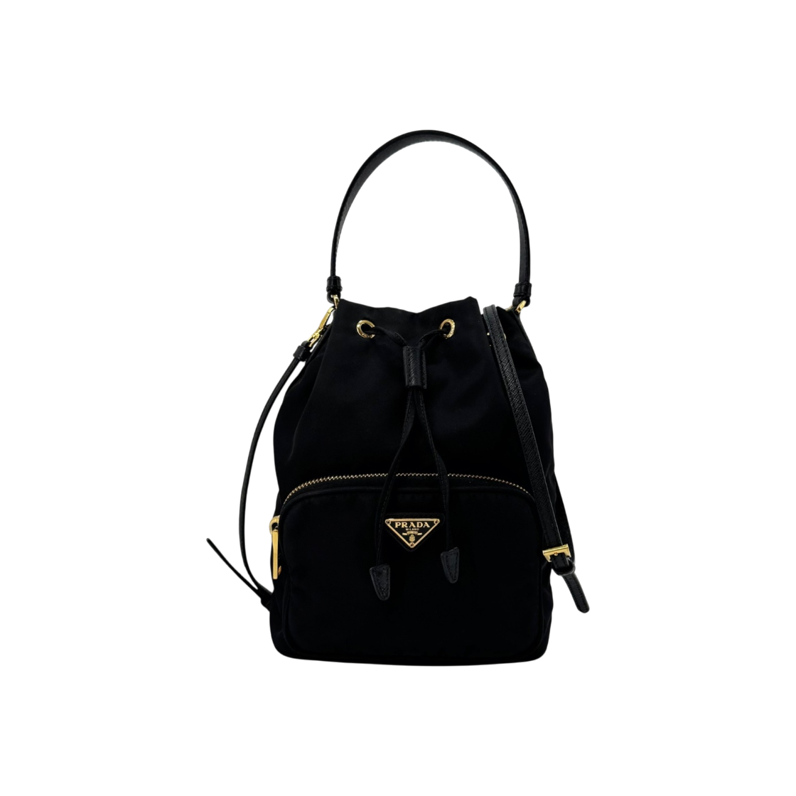 ITBNFHGQALSV Prada Triangle Logo Nylon Bucket Bag Black 1BH038