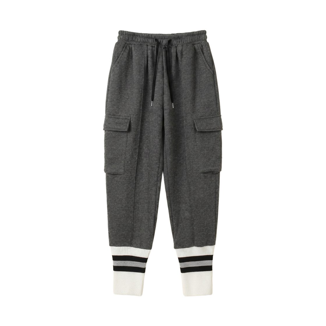 GW3914-차콜 GCLIP Warm Brushed String Banding Pocket Cargo Long Socks With Color-Blocked Hem, Jogger Pants Charcoal