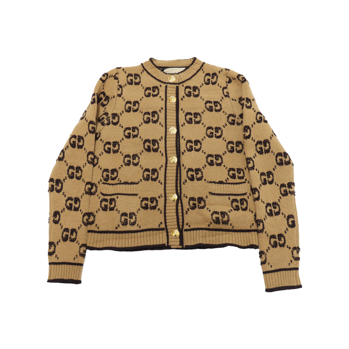 ITA24VQGEUC9 Gucci GG Boucle Jacquard Cardigan Brown