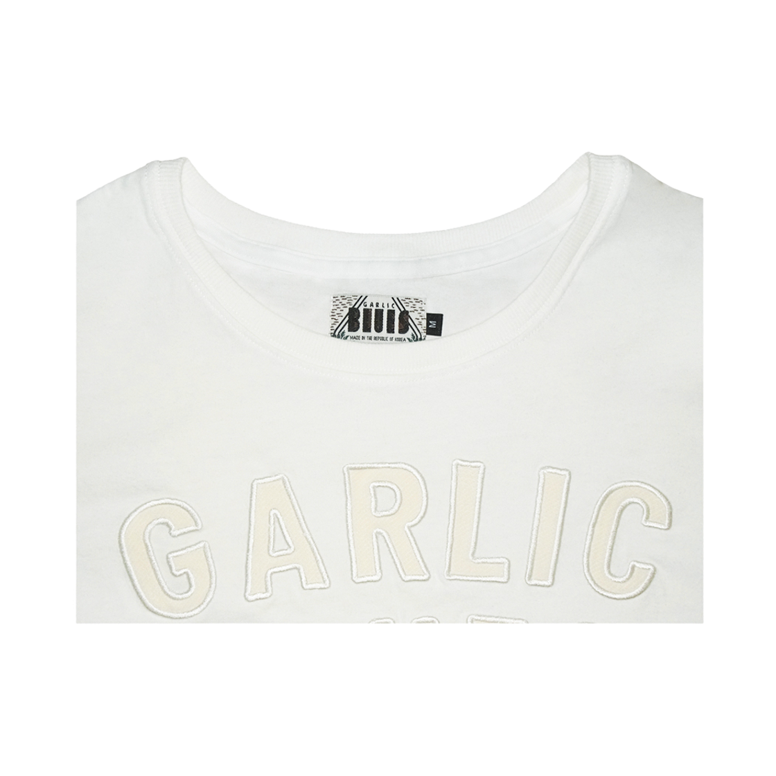 갈릭블루스 04 "갈릭 블루스" 아플리케 로고 티셔츠 화이트&아이보리(GARLICBLUES 04 "GARLIC BLUES" Appliqué Logo T-Shirt White&Ivory) - 3