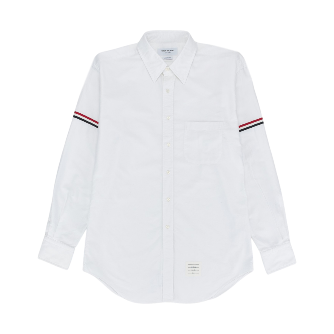 톰브라운 옥스포드 스트라이프 그로그랭 암밴드 클래식 셔츠 화이트(Thom Browne Oxford Striped Grosgrain Armband Classic Shirt White) - 1