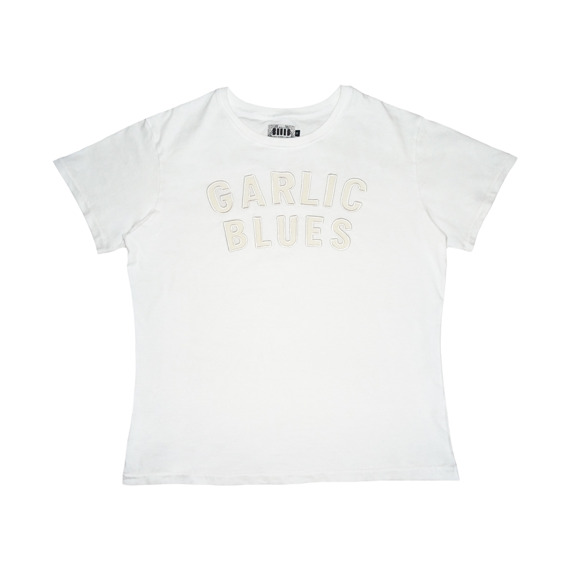갈릭블루스 04 "갈릭 블루스" 아플리케 로고 티셔츠 화이트&아이보리(GARLICBLUES 04 "GARLIC BLUES" Appliqué Logo T-Shirt White&Ivory)