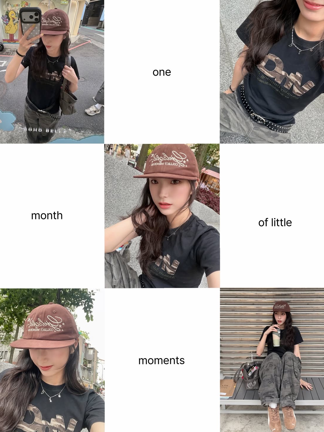 venhit Memories Flat Bill Cap Brown, venhit MRT Applique Washed Slim Fit Short Sleeve T-Shirt Black 착용 스타일 - 6