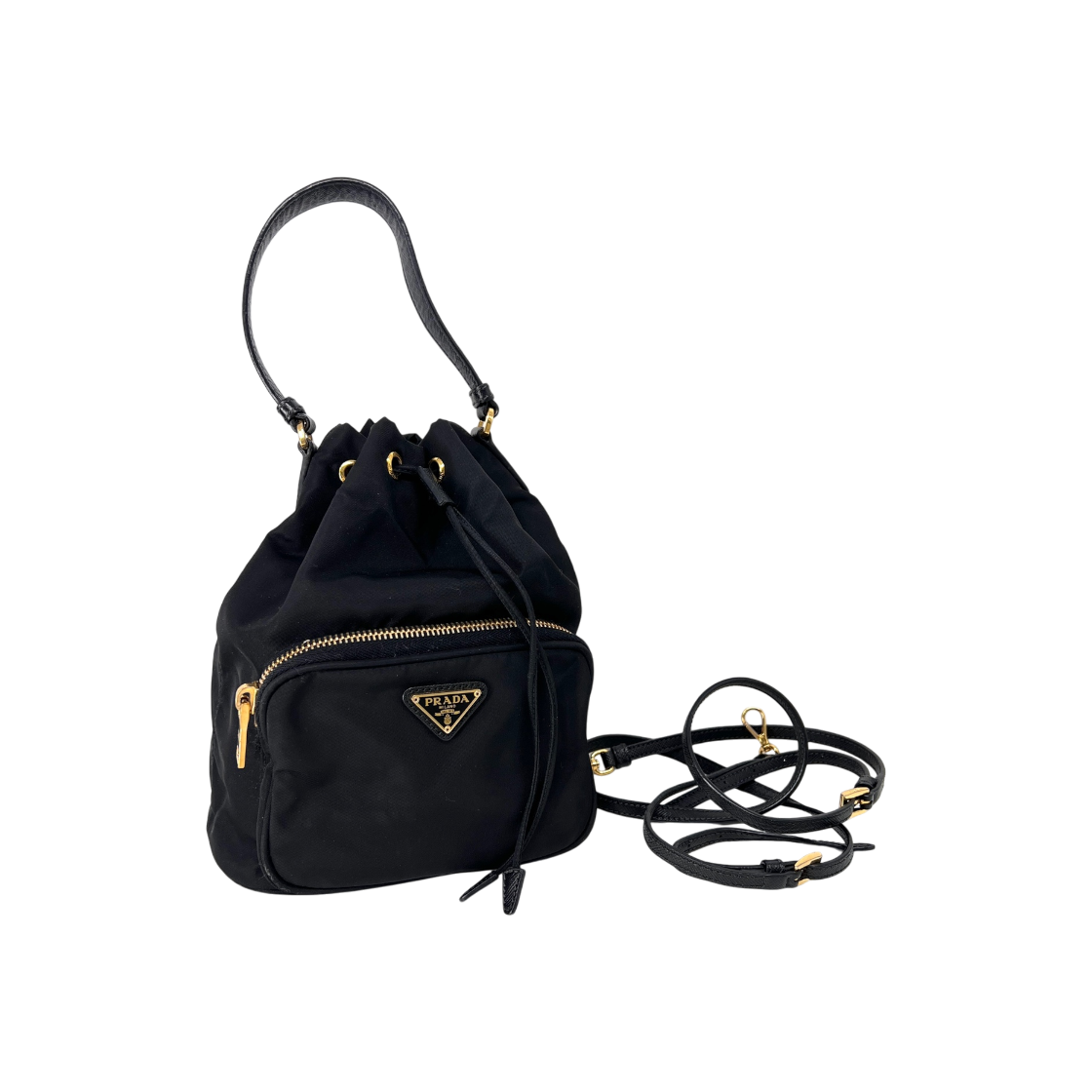 IT7CPSAEHBDF Prada Triangle Logo Nylon Bucket Bag Black 1BH038