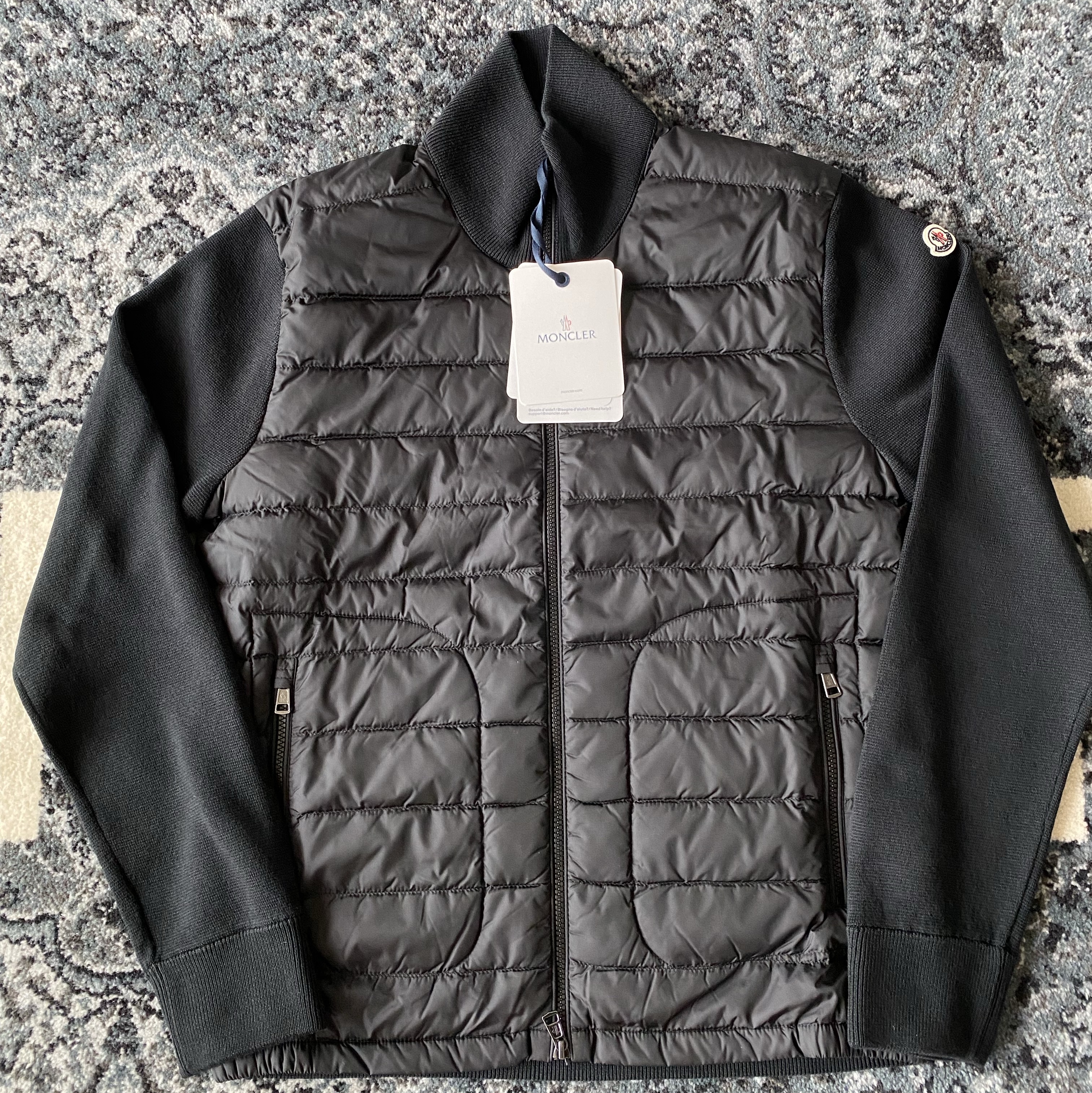 Moncler Padded Zip-Up Cardigan Black - 26FW, Moncler Padded Zip Up Cardigan Black - 25FW 착용 스타일