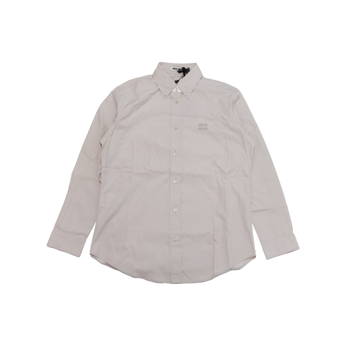 ITEV2HD34EIB Miu Miu Embroidered Logo Oversized Poplin Shirt in Opal Pink