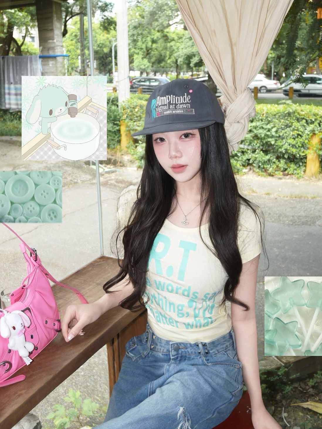 venhit MRT Vivid U-Neck Slim Fit Short Sleeve T-Shirt Yellow, venhit AM plitude Flat Bill Cap Charcoal 착용 스타일 - 1