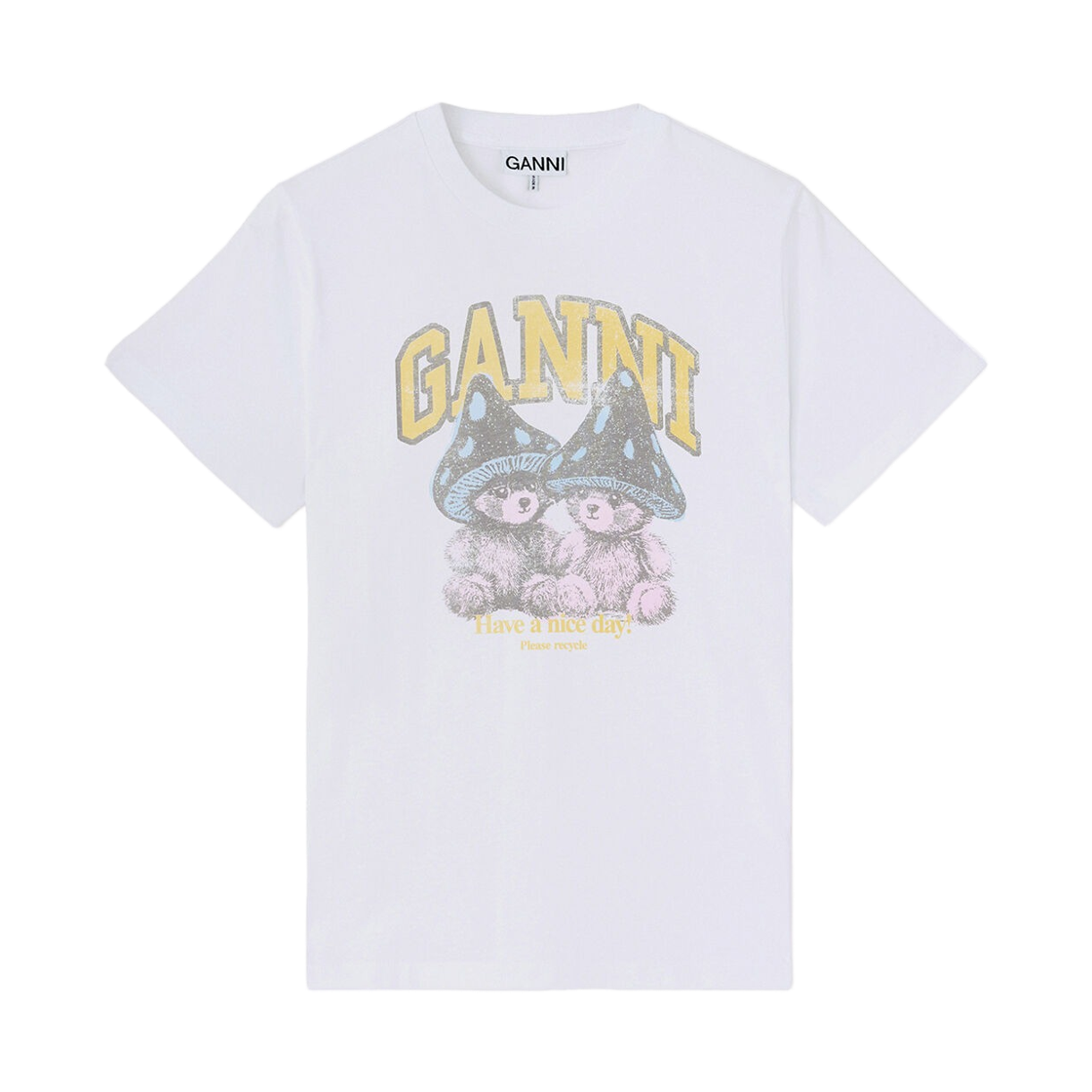 A1050311-151 (W) Ganni T-shirt with Mushroom Teddy Bright White