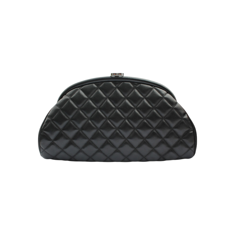 ITCWITIDEH7T Chanel Black Quilted Lambskin Silver Clutch Bag
