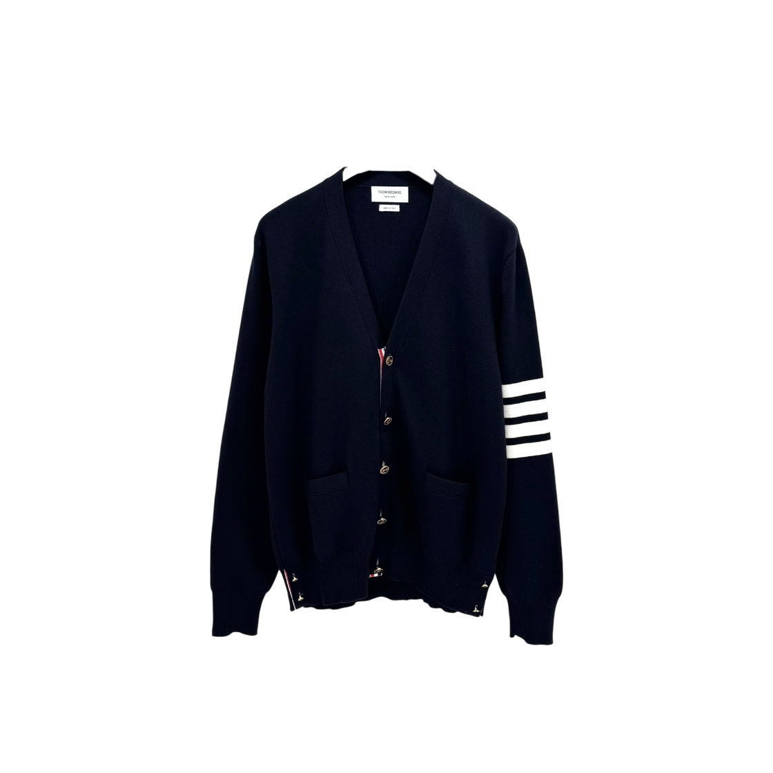 ITSJVDM5B7AD Thom Browne Milano Stitch Asymmetric Cardigan Navy MKC171A