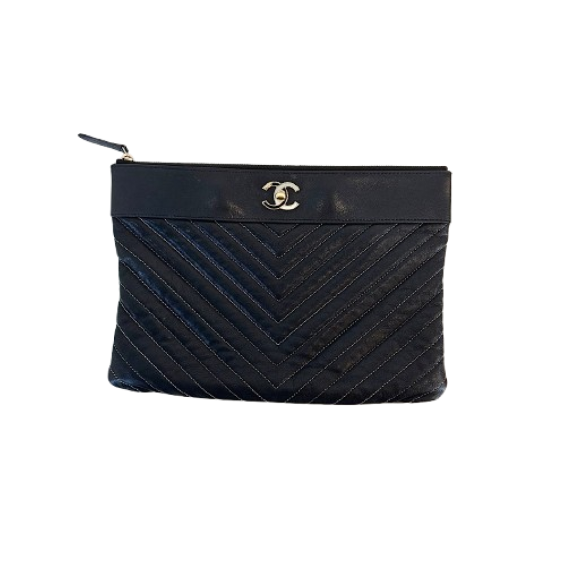 샤넬 마드모아젤 쉐브론 뉴 미디움 클러치 블랙 화이트 에나멜 CC로고(Chanel Mademoiselle Chevron New Medium Clutch Black White Enamel) - 1