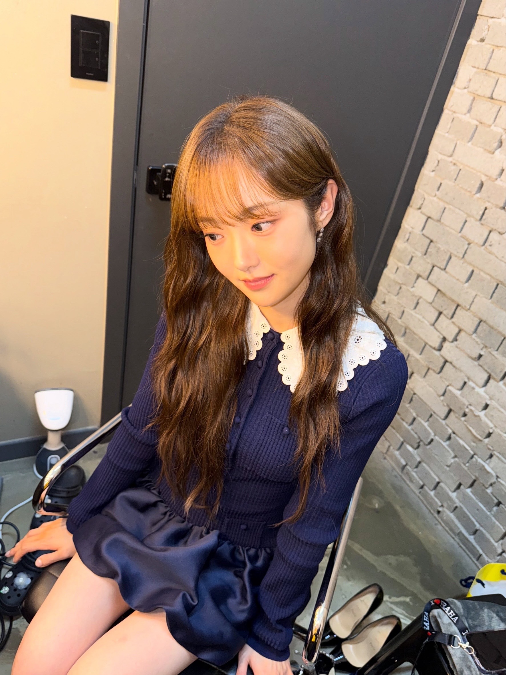Self Portrait Women Knit Taffeta Mini Dress Navy - 26SS 착용 스타일