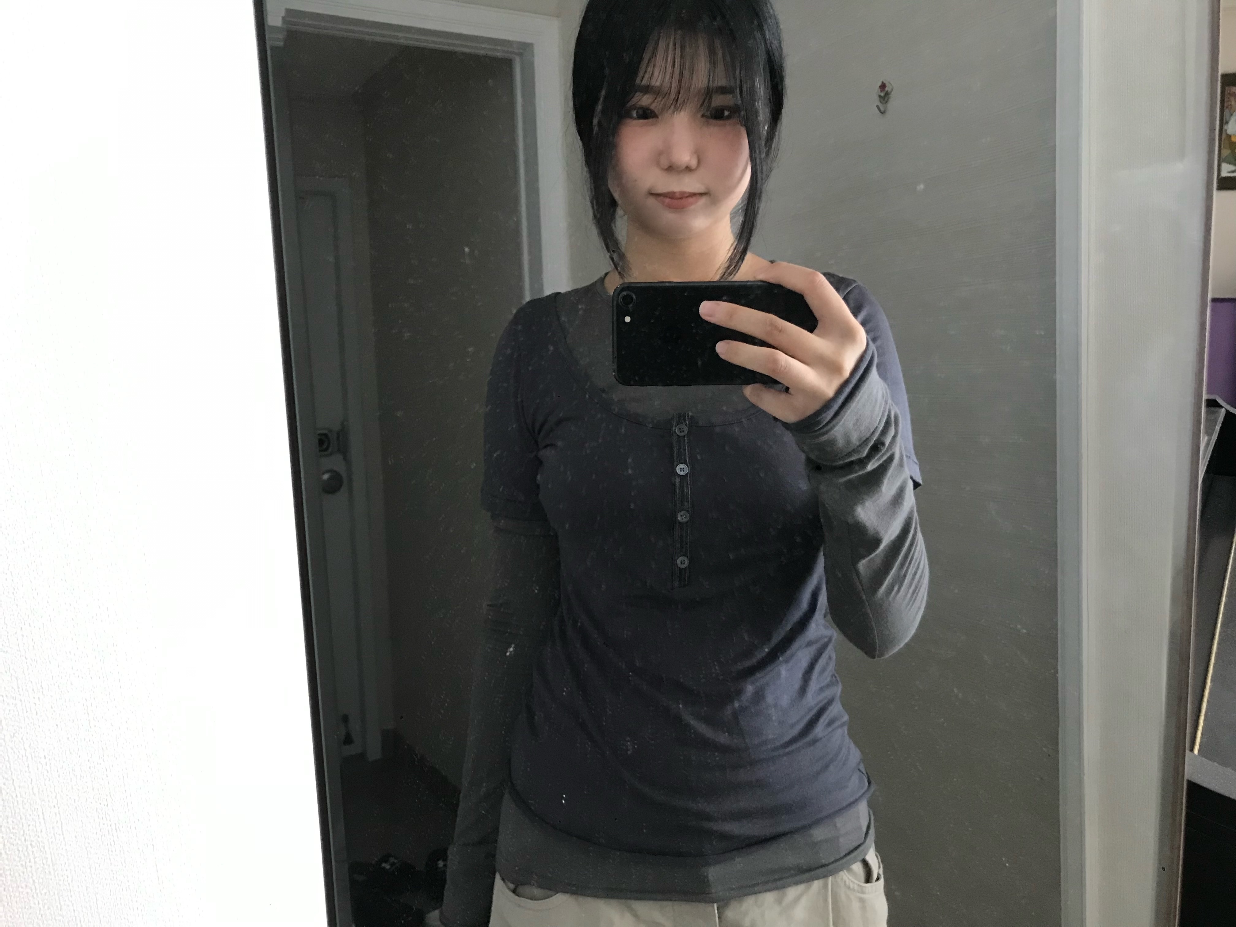 Polyteru Women Layered Long Sleeve Purple/Charcoal 착용 스타일 - 1