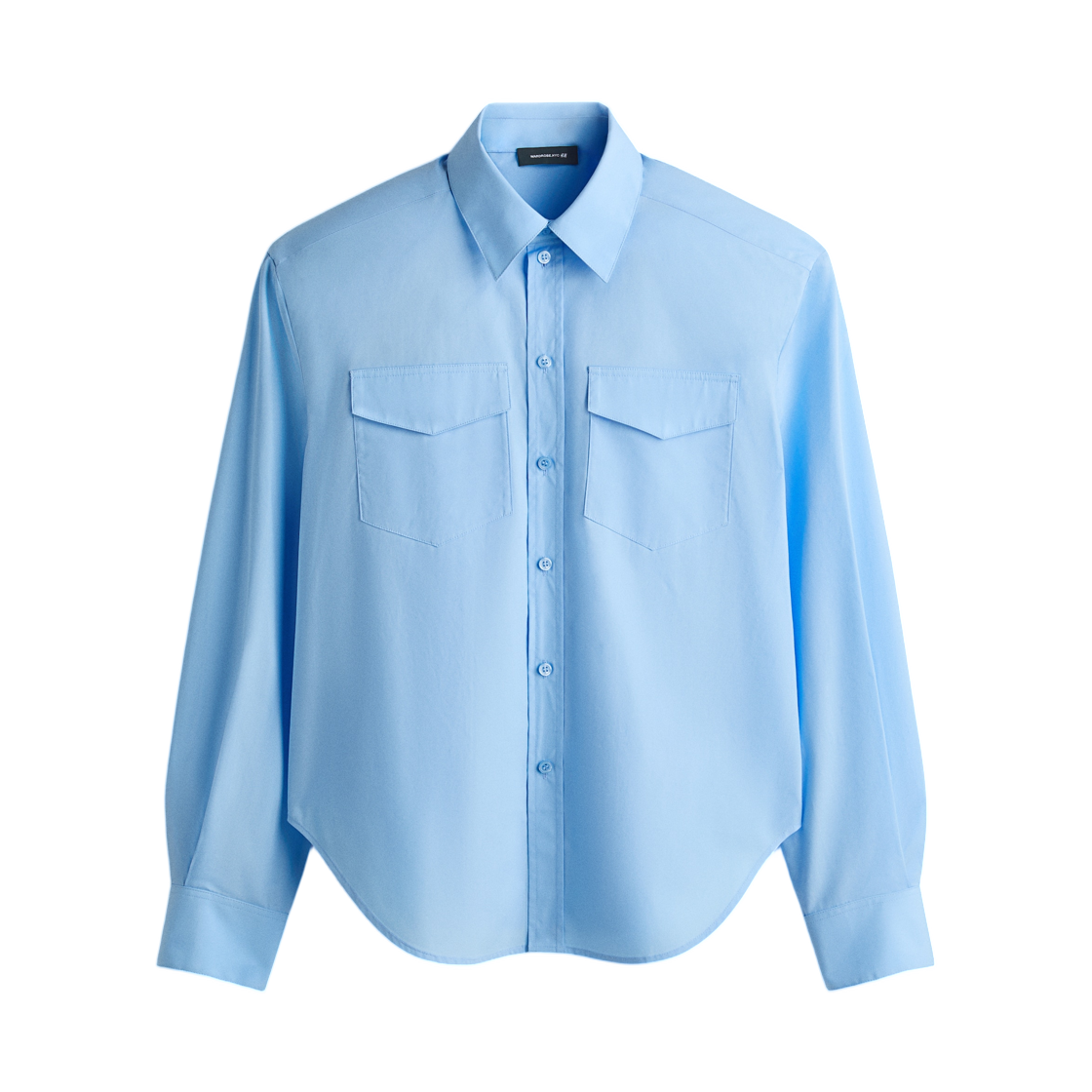 (W) 에이치앤엠 x 워드로브.NYC 숄더 패드 포플린 셔츠 라이트 블루((W) H&M x Wardrobe.NYC Shoulder-Pad Poplin Shirt Light Blue)