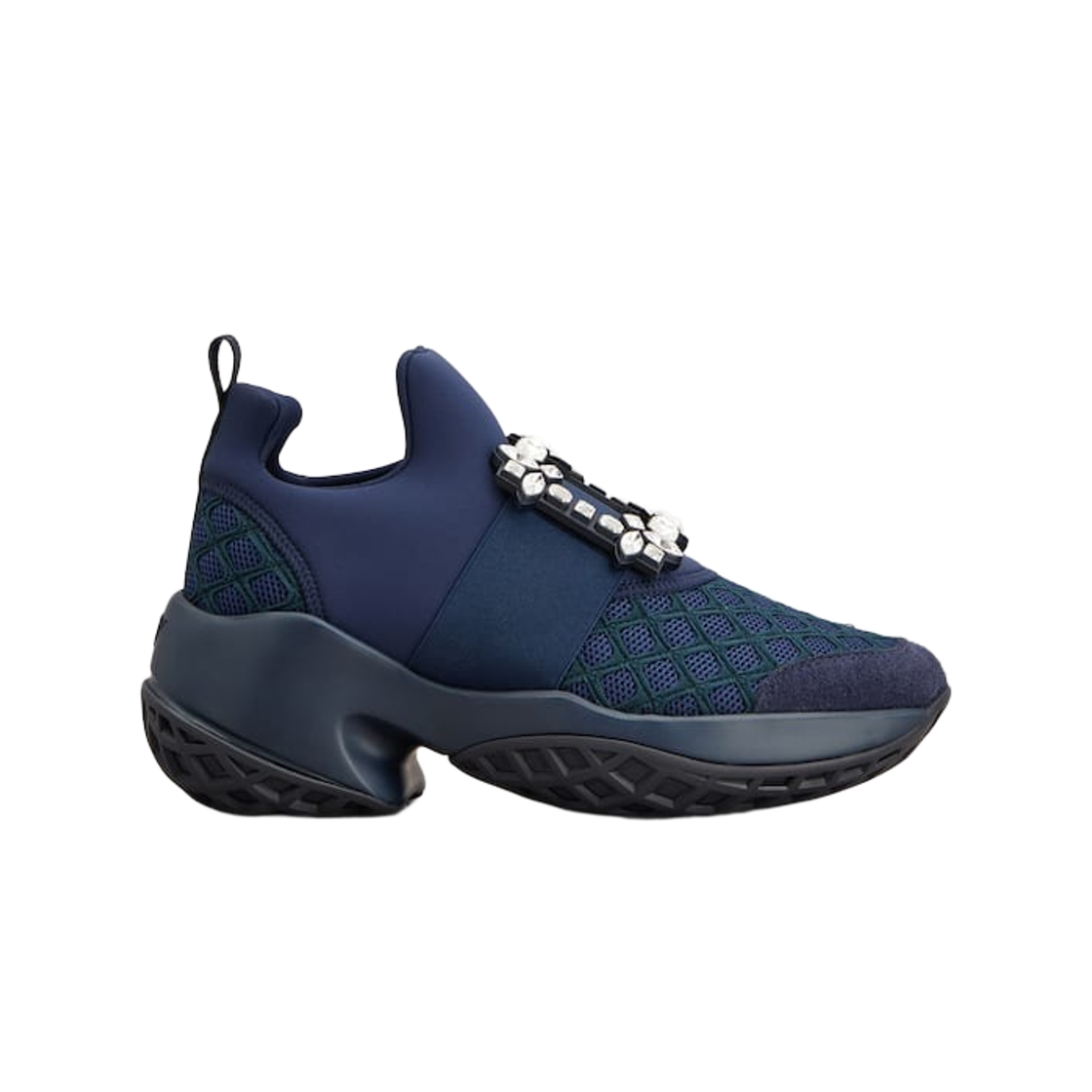 (W) 로저 비비에 비브 런 패브릭 스니커즈 네이비 블루((W) Roger Vivier Viv Run Sneakers in Fabric Navy Blue)