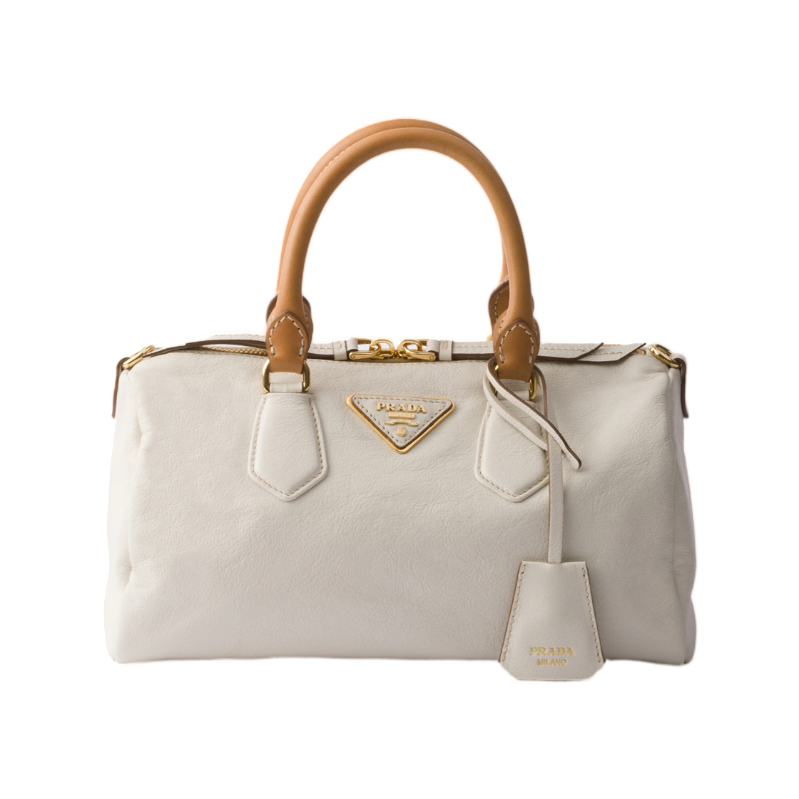 1BB174-2ZQX-F0009 Prada Evasion Small Leather Top-Handle Bag White
