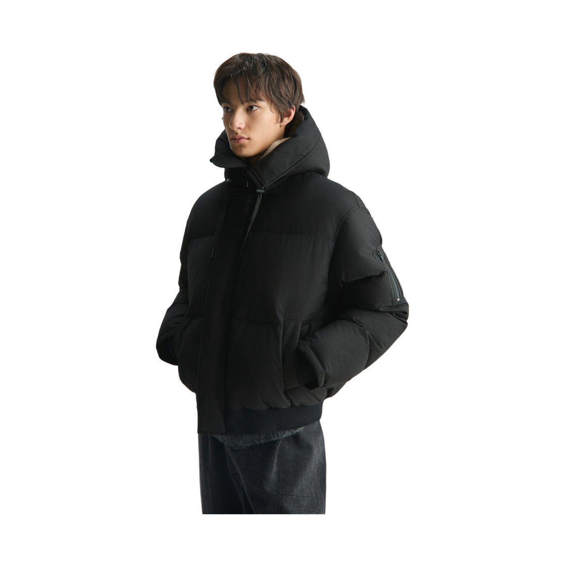 이로 니로 플리스웨트배색 다운 점퍼 블랙(Iro Niro Fleece Color-Block Down Jumper Black) - 4