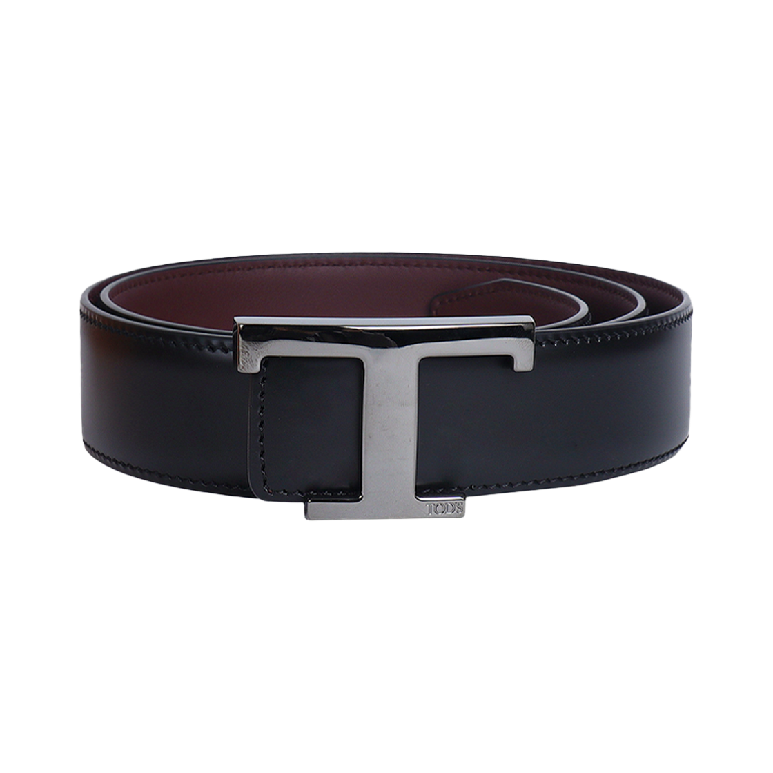 XCMCQR55100HDL 576C [25% 쿠폰] Tod's T Timeless Reversible Belt in Leather Black Burgundy