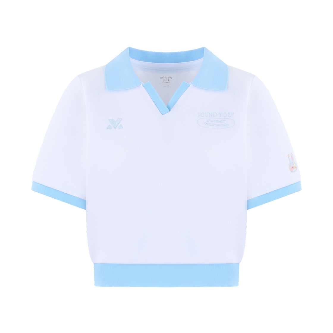 오마이걸 x 모모이 카라 반팔 니트 블루(Oh! my girl x momoi Crop Knit Polo Shirt Blue) - 1