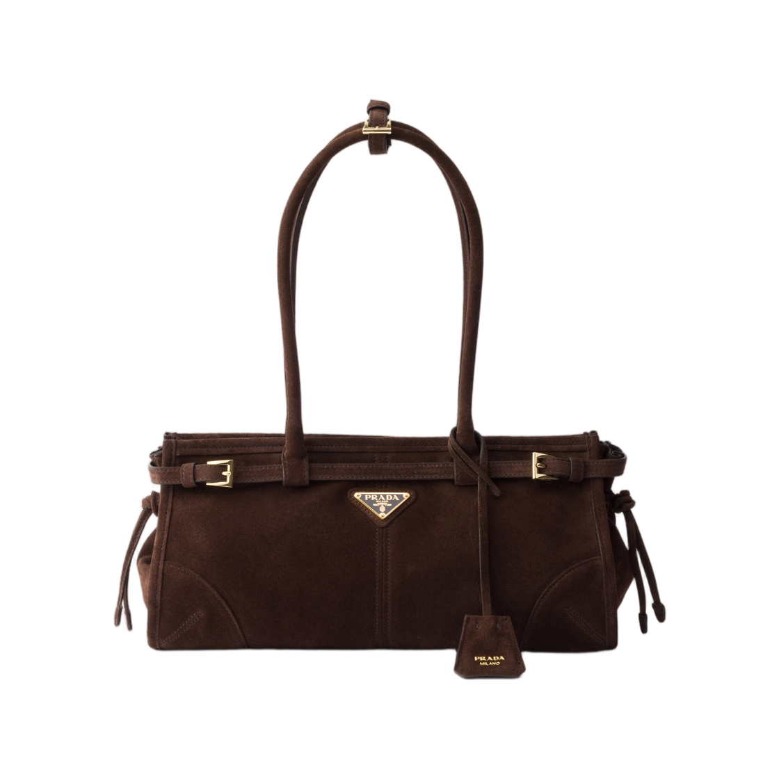 1BA426-2C4S-F0003 Prada Bonnie Medium Suede Bag Dark Brown