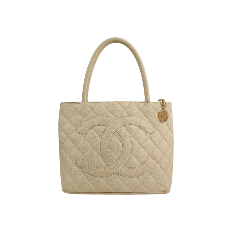 IT3RD6HLOA4F Chanel Cream Beige Caviar Antique Gold CC Coin Tote