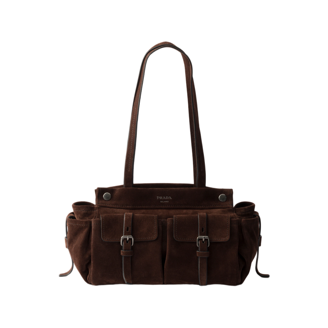 1BG645-2C4S-F0003 Prada Medium Suede Tote Bag Dark Brown