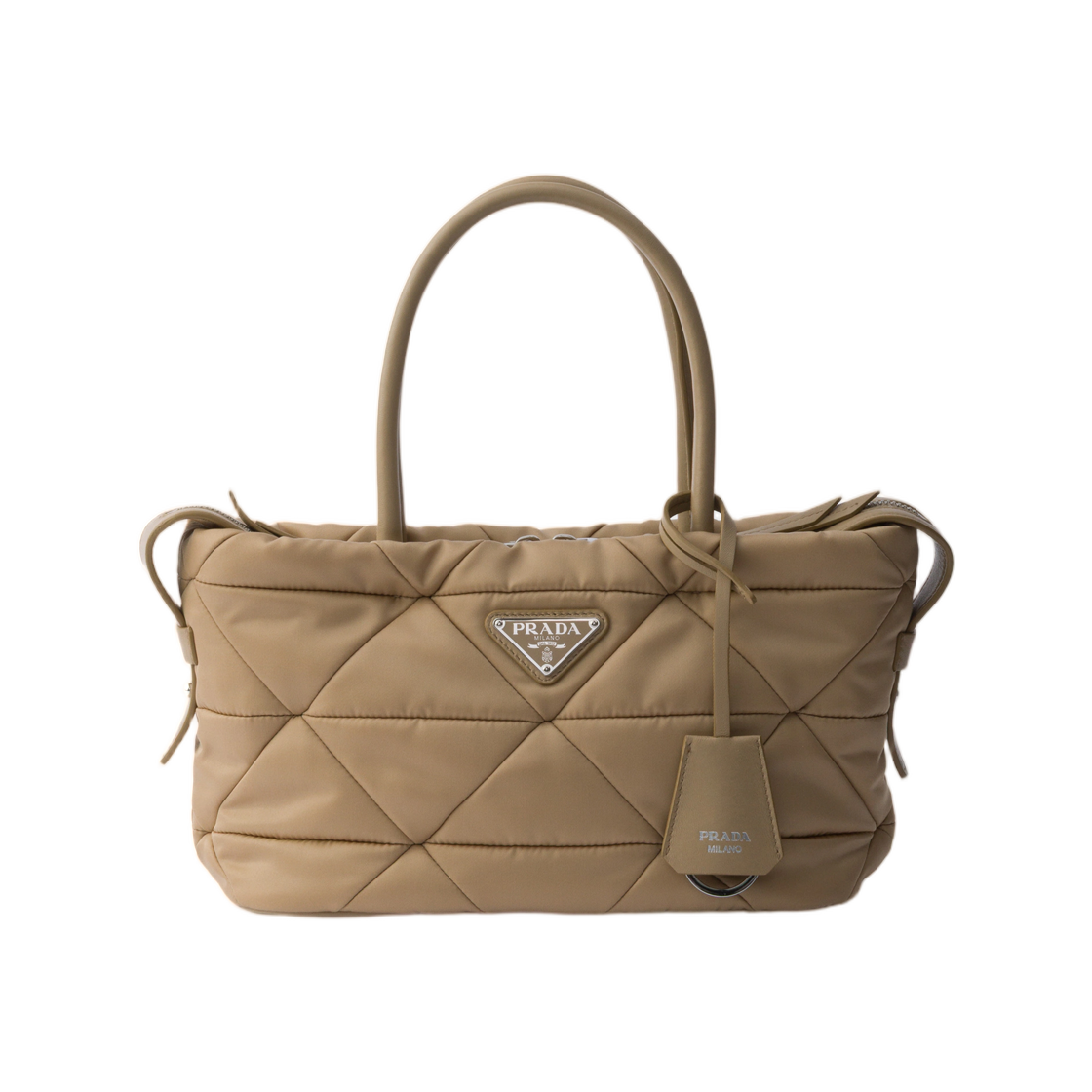 1BG662-RDJN-F0040 Prada Padded Re-Nylon Medium Tote Bag Camel Brown