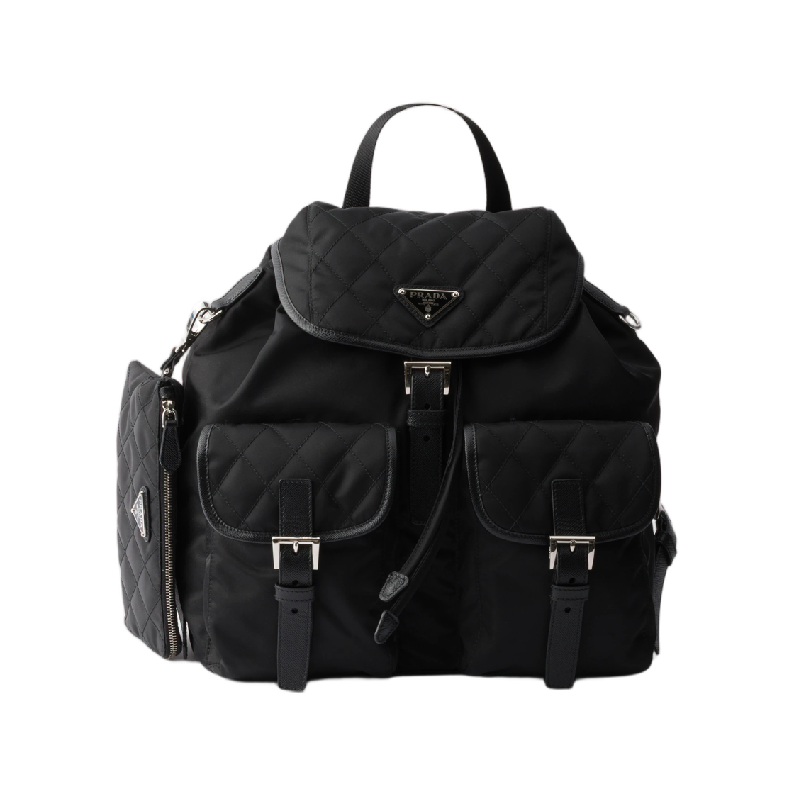 1BZ811-2ZSI-F0002 Prada Medium Quilted Re-Nylon Backpack with Saffiano Leather Trim Black