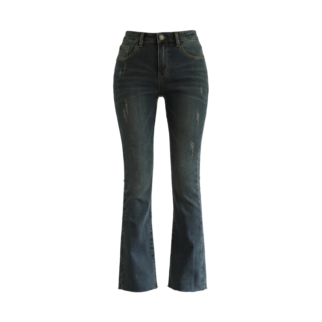 GW9914 GCLIP Fleece-Lined, Semi-High Waist, Cut Hem, Stretch Bootcut Jeans