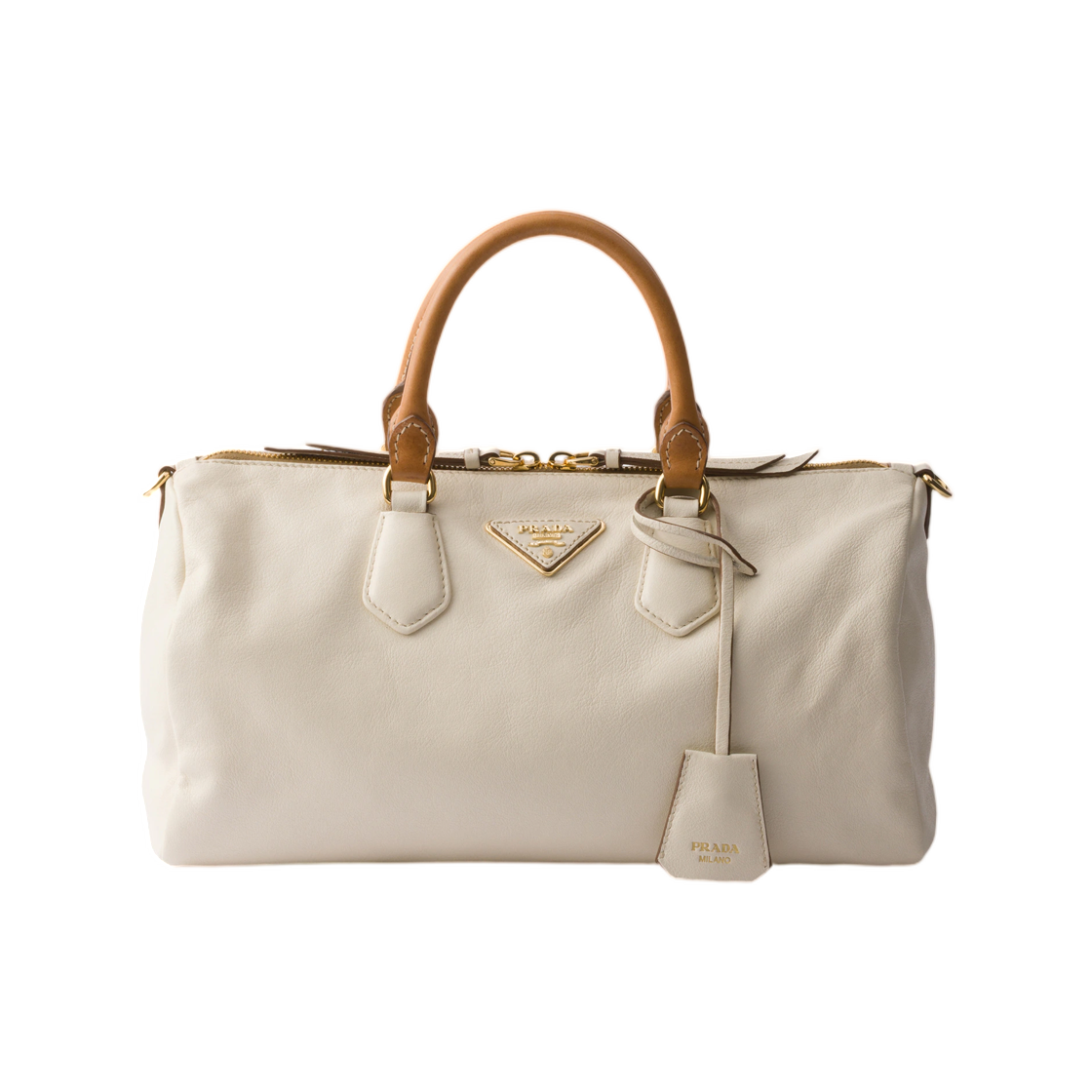 1BB175-2ZQX-F0009 Prada Evasion Large Leather Top-Handle Bag White