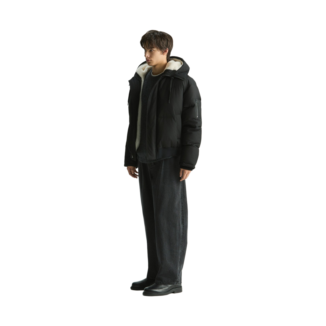 이로 니로 플리스웨트배색 다운 점퍼 블랙(Iro Niro Fleece Color-Block Down Jumper Black) - 3