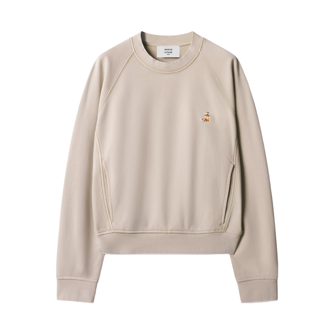 QW00308KM0342-0503 (W) Maison Kitsune Dreaming Fox Open Pocket Sweatshirt Mist Beige Melange