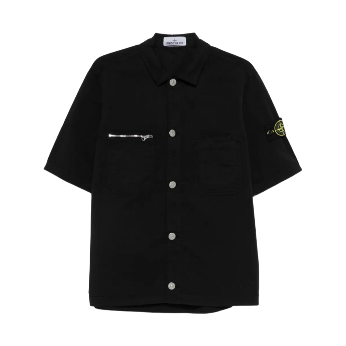 K2S1512000-33S0010-V0029 Stone Island 1200033 Supima Cotton Twill Stretch-TC Comfort Fit Short-Sleeve with Multiple Chest Pockets Overshirt Black - 25FW