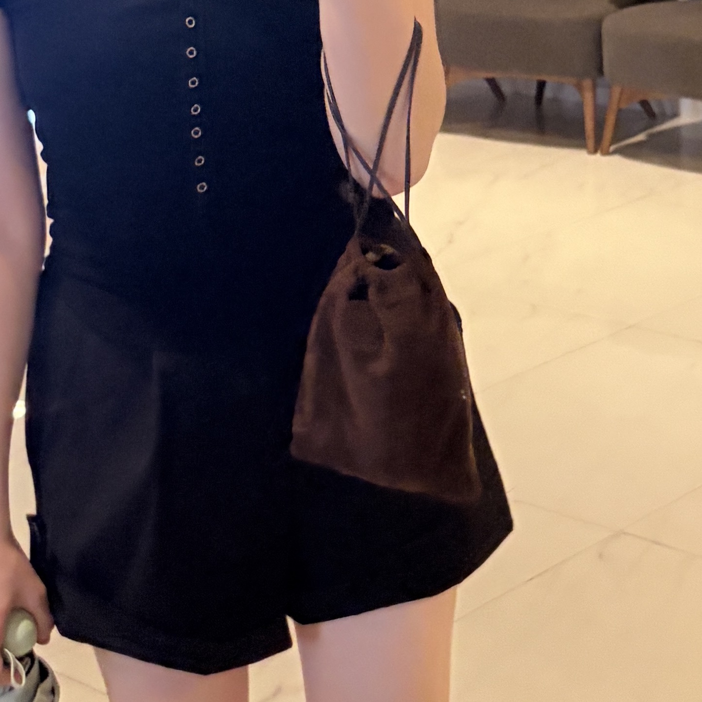 Miu Miu Suede Pouch Cocoa Brown 착용 스타일