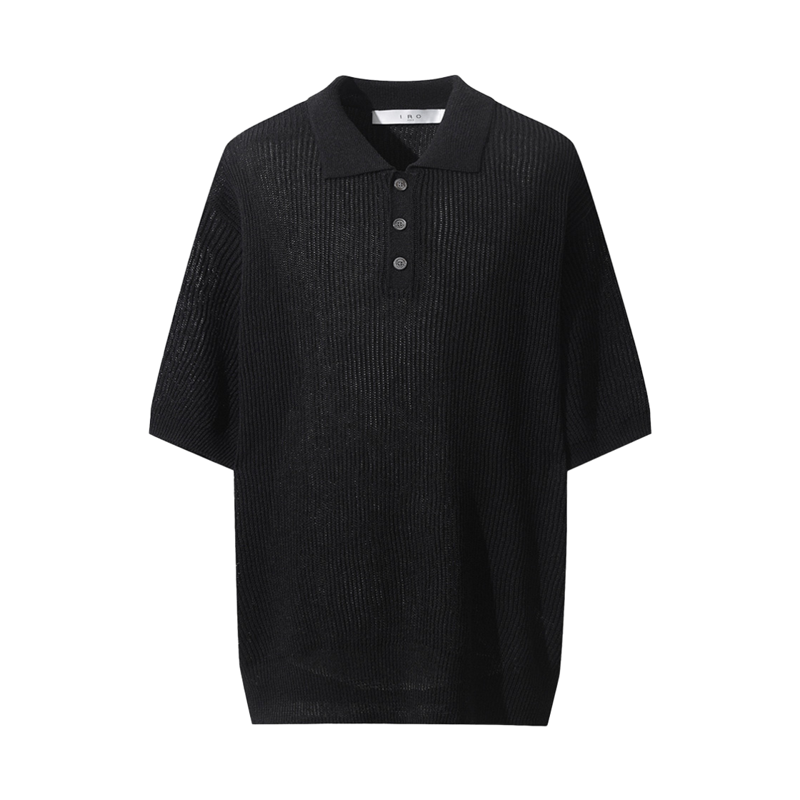 이로 룸 쿨터치 반팔 카라 니트 블랙(Iro Loom Cool Touch Short Sleeve Collar Knit Black)