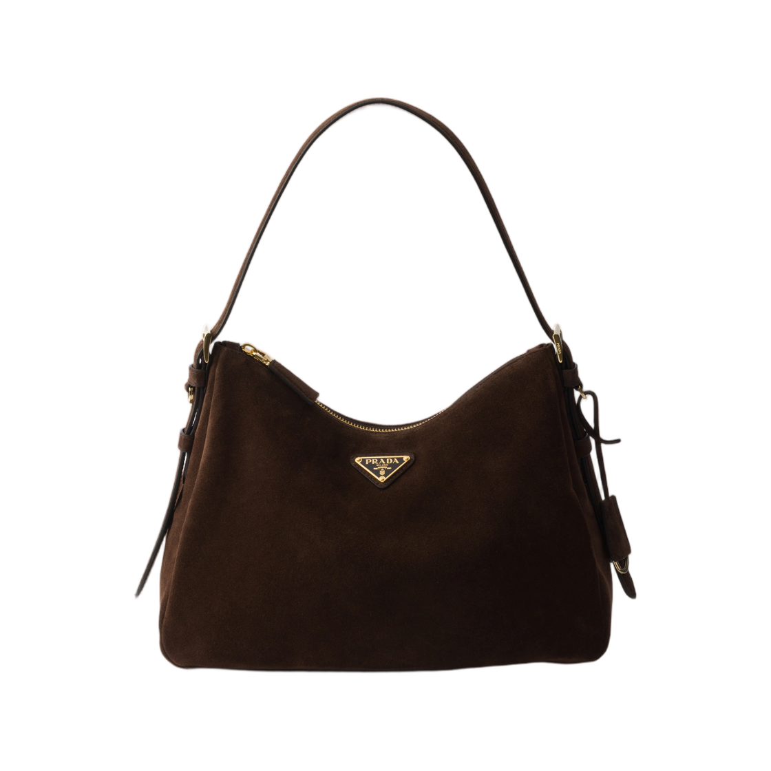 1BC301-2C4S-F0003 Prada Aimee Medium Suede Shoulder Bag Dark Brown