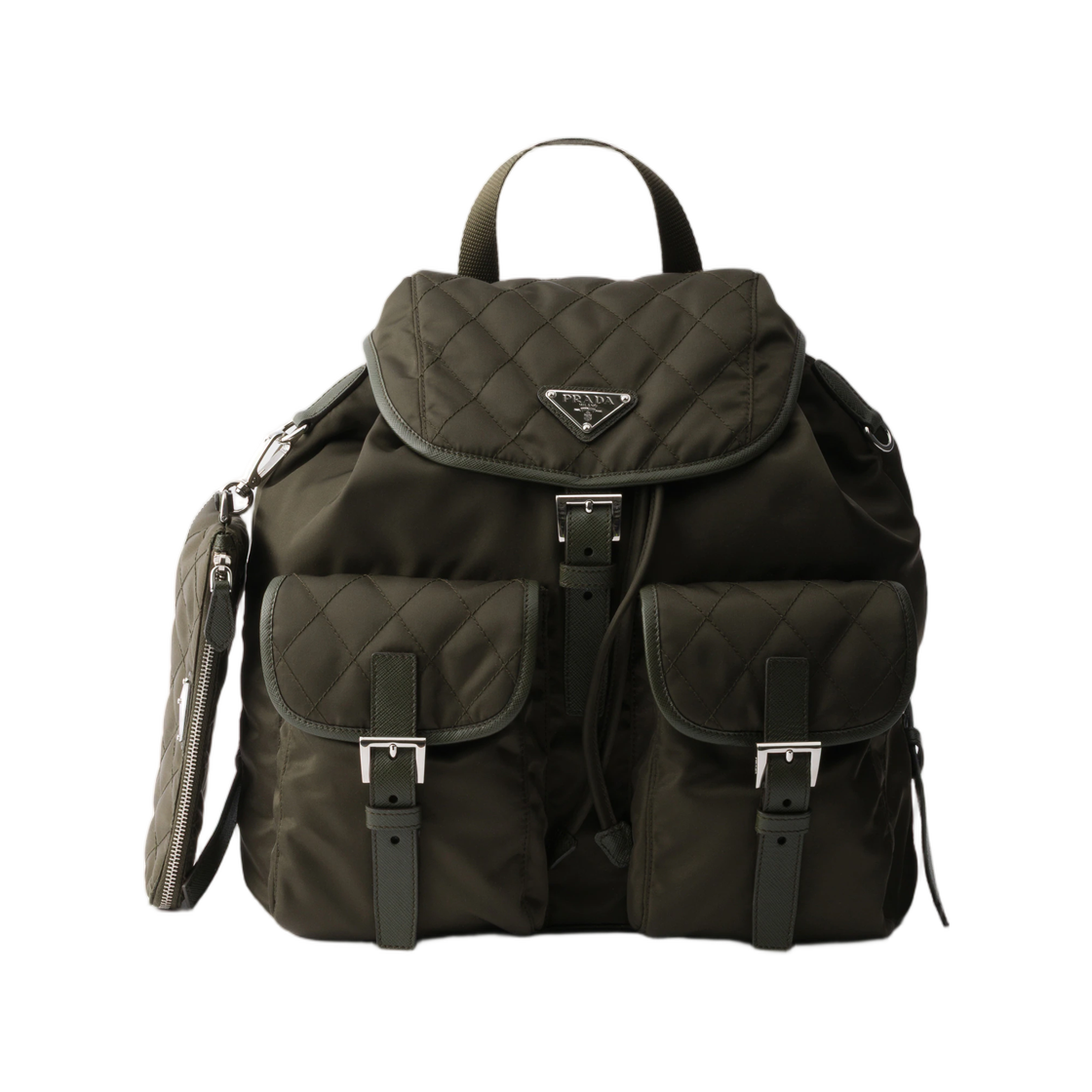 1BZ811-2ZSI-F05VI Prada Medium Quilted Re-Nylon Backpack with Saffiano Leather Trim Forest