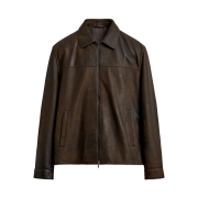 Zara Vintage Effect Leather Jacket Dark Brown