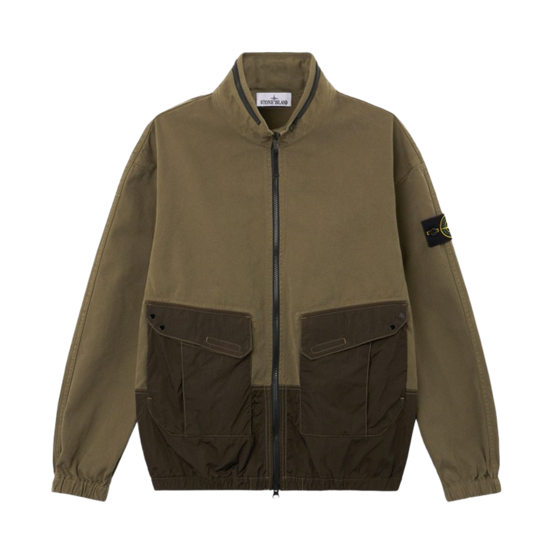 L2S1512000-39S0482-V005G Stone Island 1200039 Organic Panama Cotton + Nylon Comfort-Fit Zip-Up Overshirt with Packable Hood Military Green - 26FW