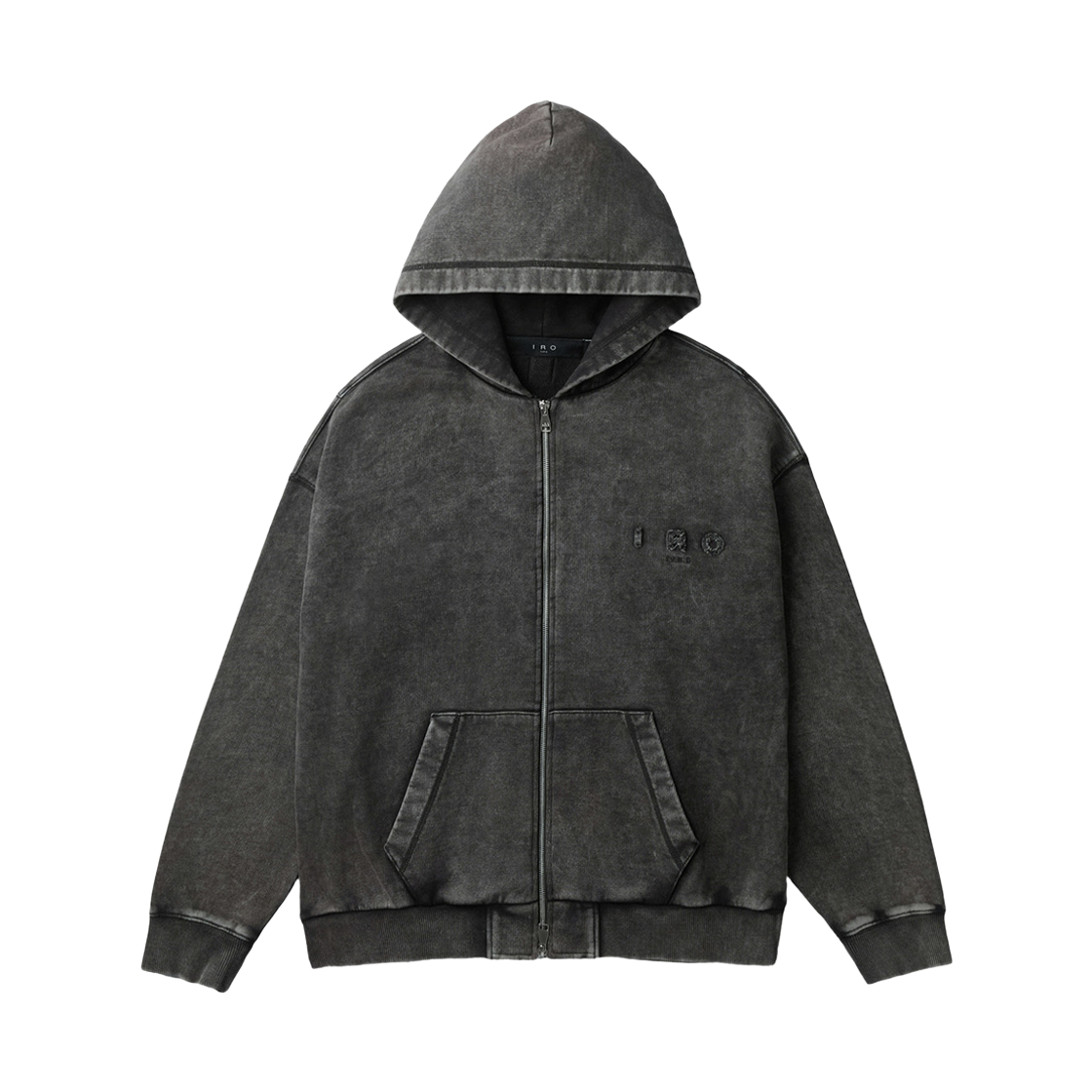 이로 푸그 백로고 아트웍 다잉 후드 집업 다크 그레이(Iro Fugue Back Logo Artwork Dyeing Hood Zip-Up Dark Gray)