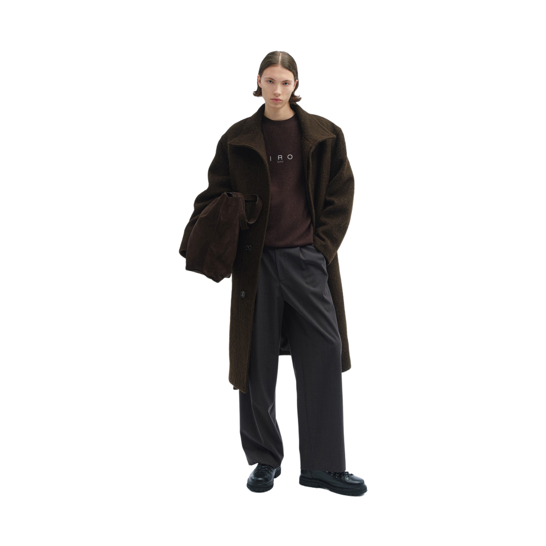 이로 이베르 헤어리 울 롱 랩코트 다크 브라운(Iro Hiver Hairy Wool Long Wrap Coat Dark Brown) - 2