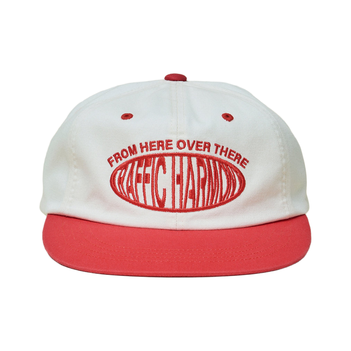 THUTH00551RDD Traffic Harmony Round Logo Trucker Hat Ivory & Red