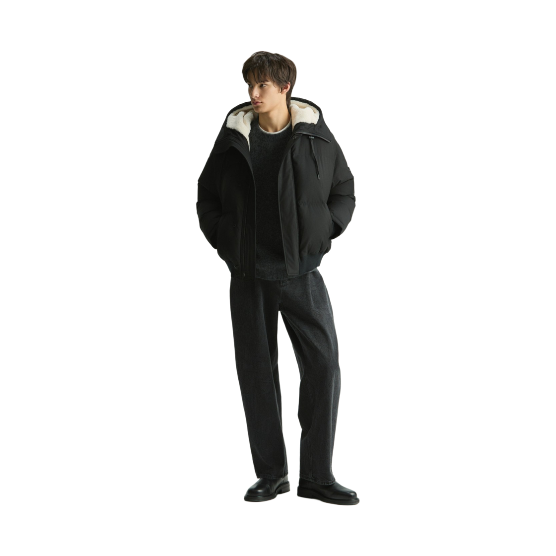 이로 니로 플리스웨트배색 다운 점퍼 블랙(Iro Niro Fleece Color-Block Down Jumper Black) - 2