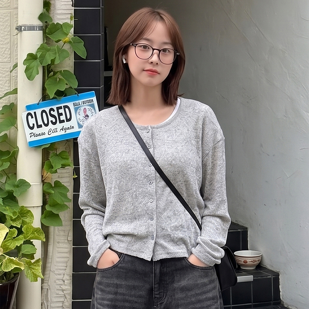 니티드 썸머 롱 슬리브 가디건 그레이(Knitted Summer Long Sleeve Cardigan Grey) - 3