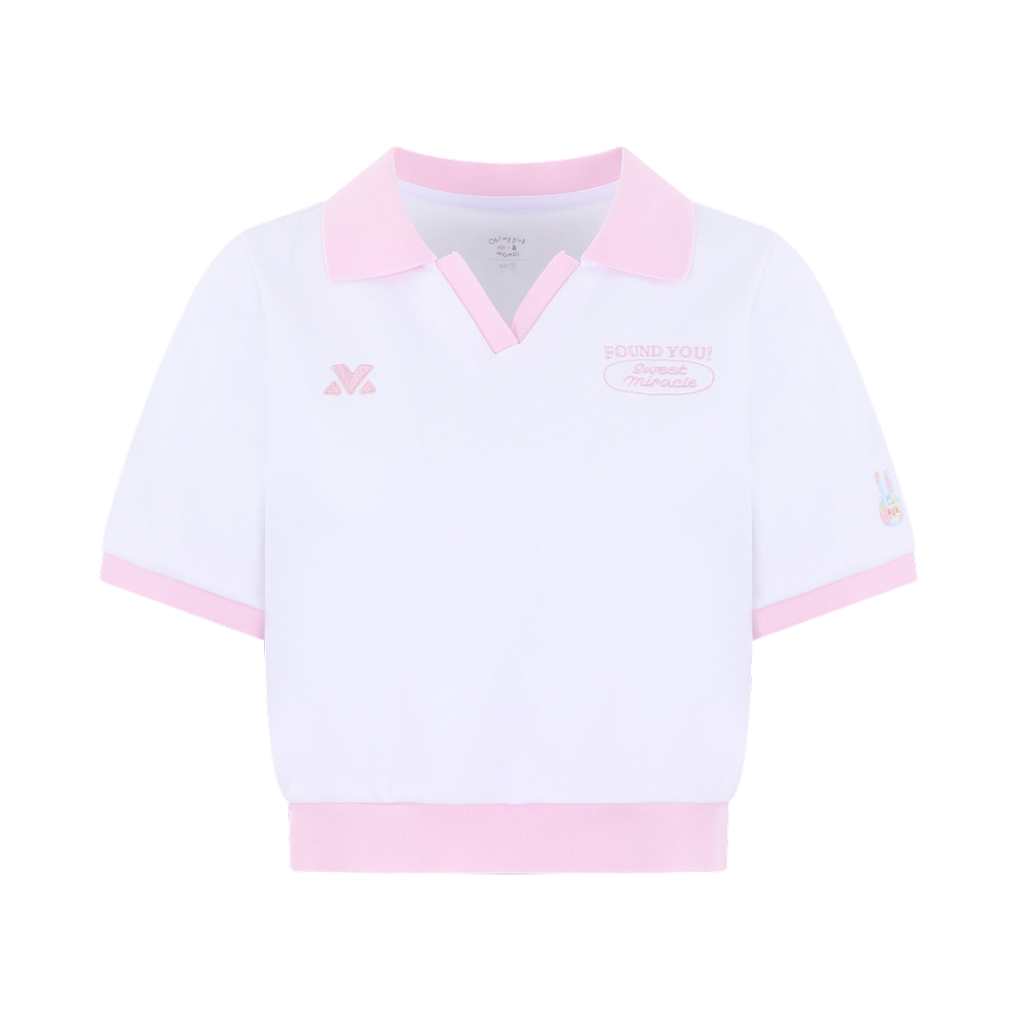 오마이걸 x 모모이 카라 반팔 니트 핑크(Oh! my girl x momoi Crop Knit Polo Shirt Pink) - 1